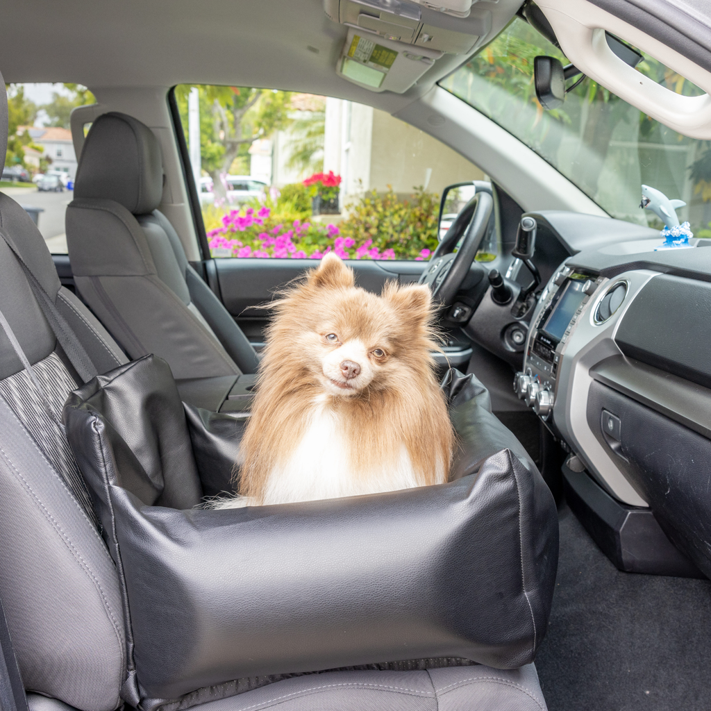 PupProtector™ Cool-to-Touch Vegan Leather Memory Foam Dog Car Bed – Black
