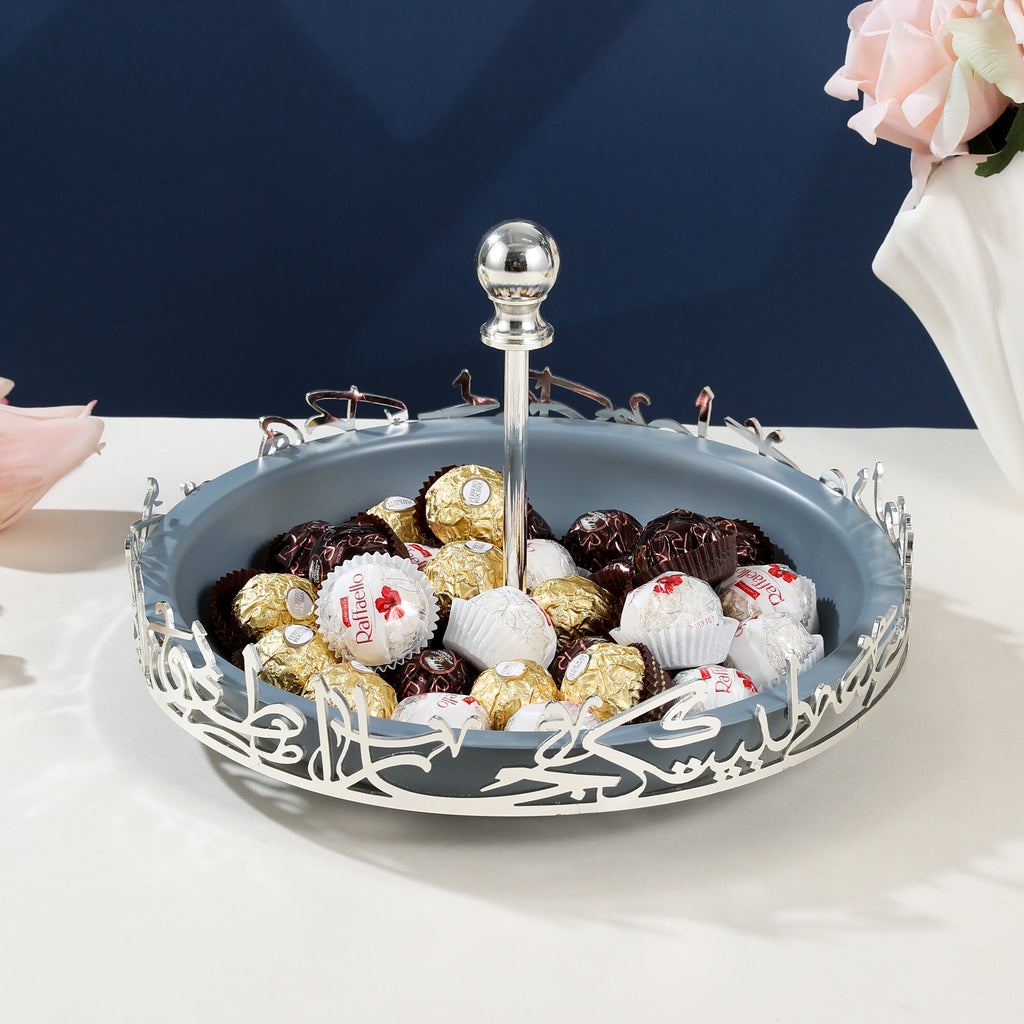 Jiwar - Large Serving Stand - Haze Blue & Silver