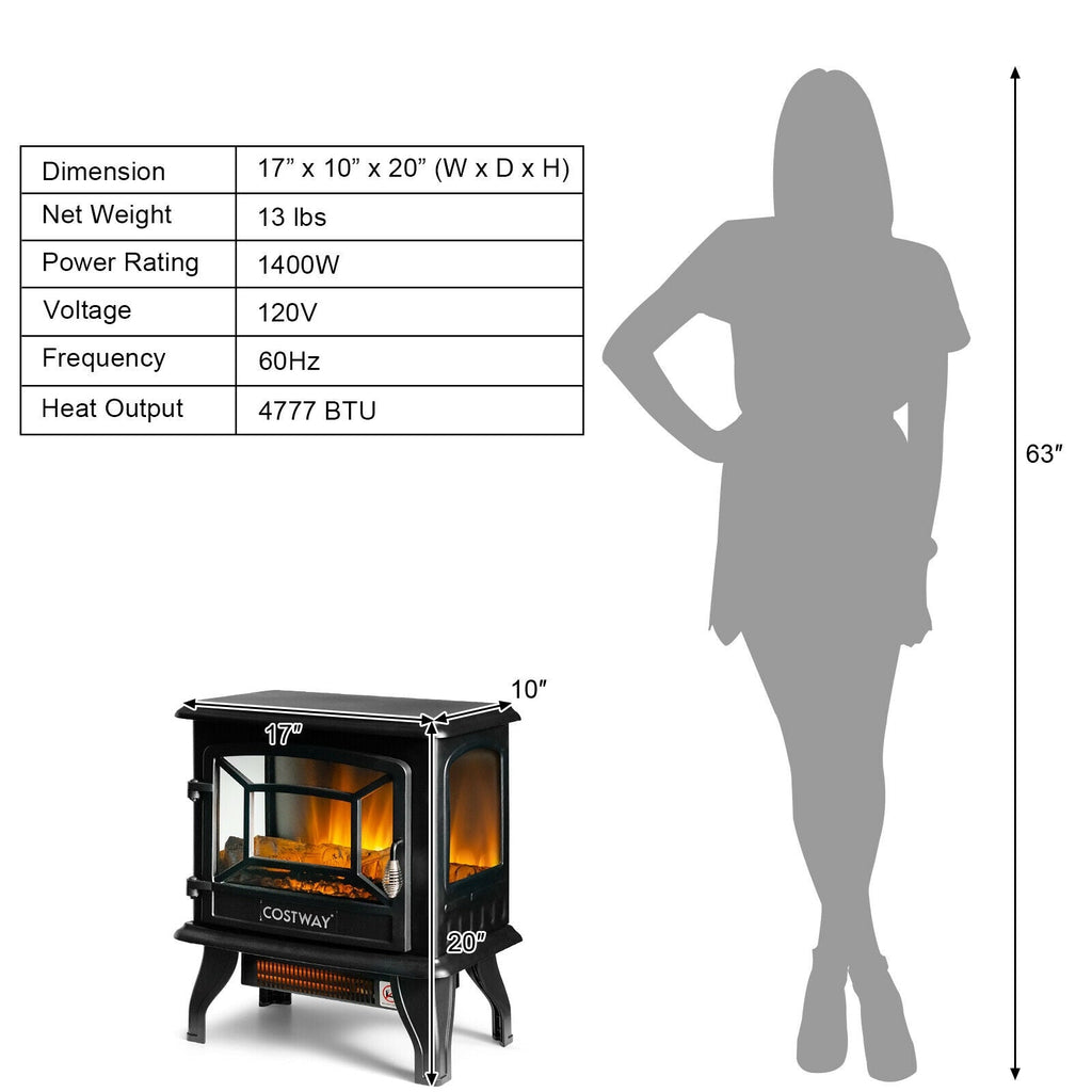 Freestanding Electric Fireplace Heater with 3-Sided Dancing Flame Effect – Black
