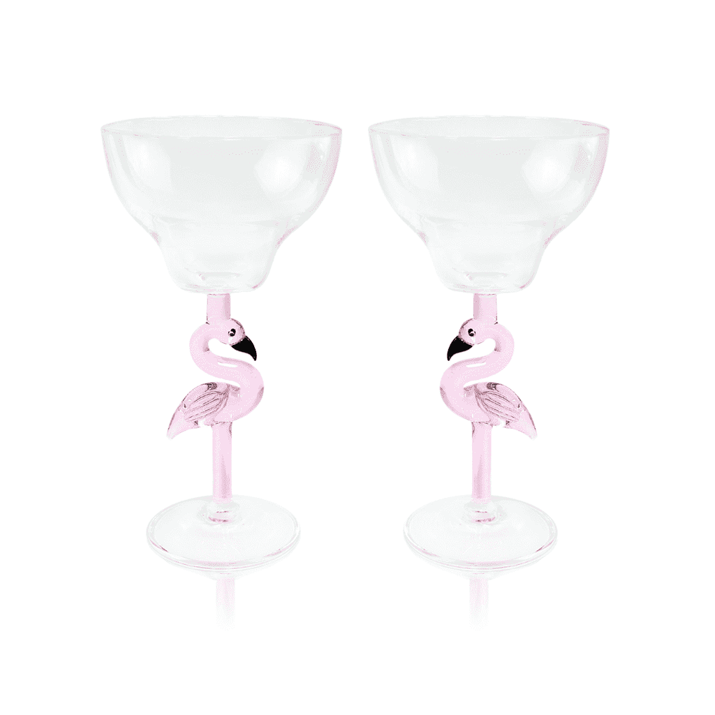Hand-Blown 3D Flamingo Margarita Glasses – Set of 2