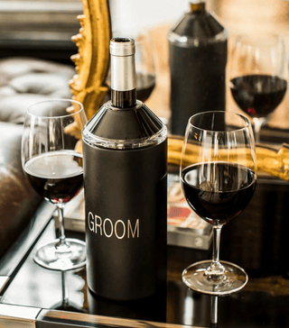 Groom Engraved Wine Chiller in Black – Insulated Champagne Cooler