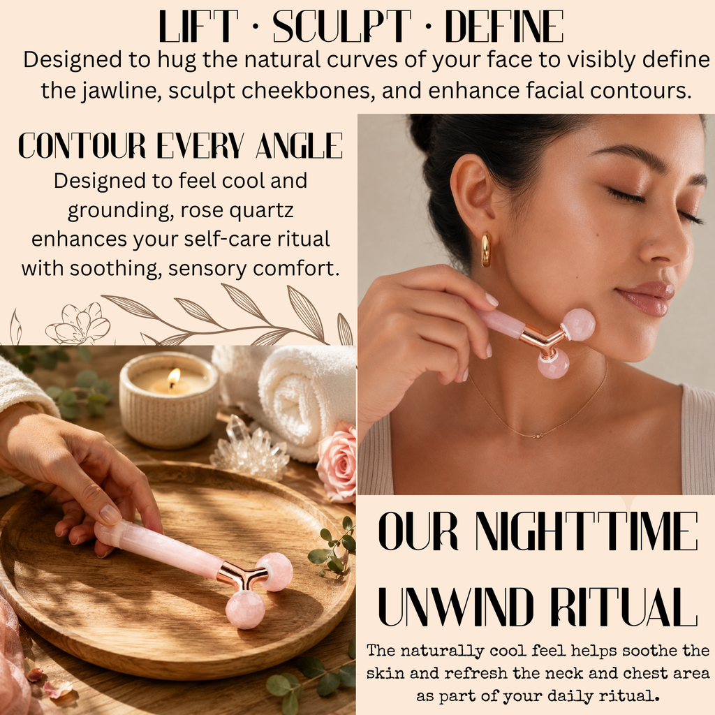 Rose Quartz Tension Ritual™ Roller – 3D Faceted Crystal Face & Neck Massager