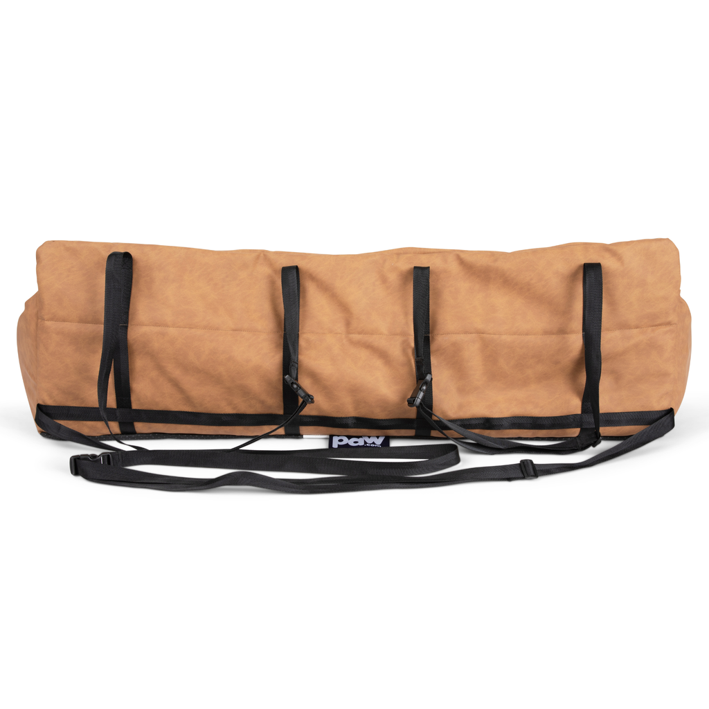 PupProtector™ Vegan Leather Memory Foam Dog Car Bed – Camel