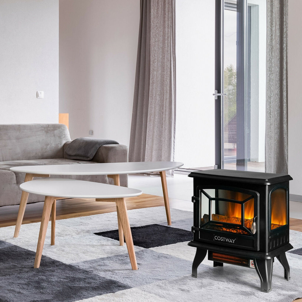 Freestanding Electric Fireplace Heater with 3-Sided Dancing Flame Effect – Black