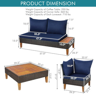 4-Piece Cushioned PE Rattan Patio Furniture Set with Acacia Wood Tables