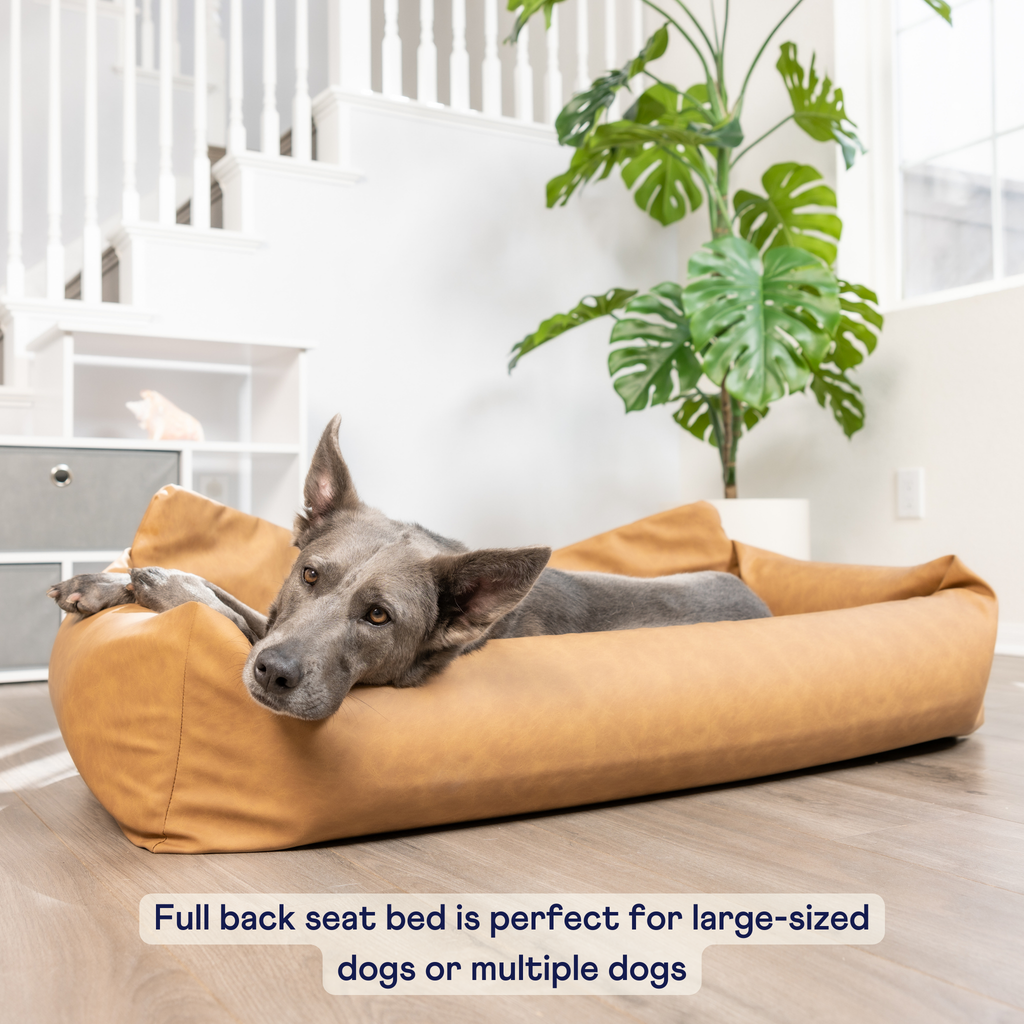 PupProtector™ Vegan Leather Memory Foam Dog Car Bed – Camel