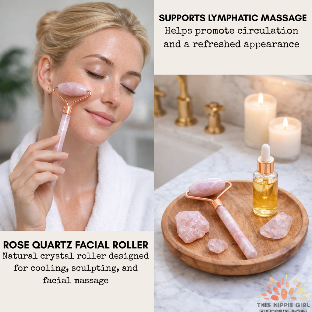 Rose Quartz Facial Roller – Cooling & Depuffing Massage Tool in Rose Gold