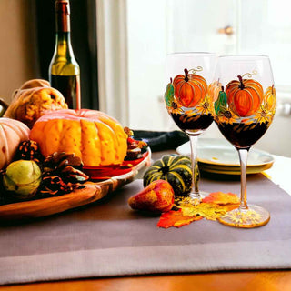 Hand-Painted Pumpkin Wine Glasses – Set of 2
