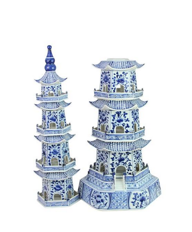 Grand Blue & White Pagoda | Statement Decorative Accent