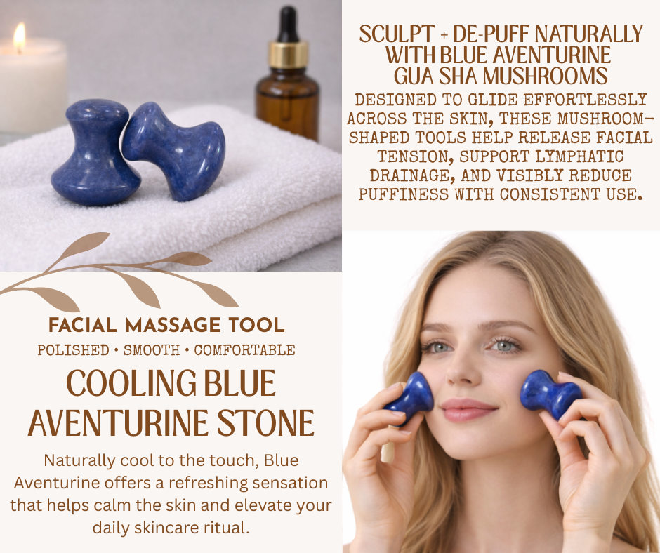 Blue Aventurine Gua Sha Mushroom Set – Facial Sculpting & Body Massage Tools