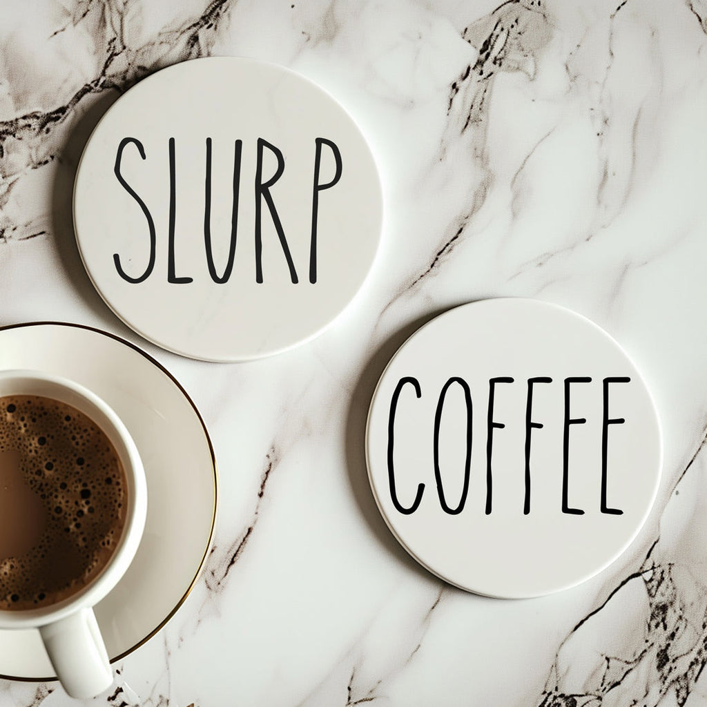 One Word Ceramic Coasters – Minimalist Bar & Coffee Table Collection (4