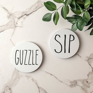 One Word Ceramic Coasters – Minimalist Bar & Coffee Table Collection (4