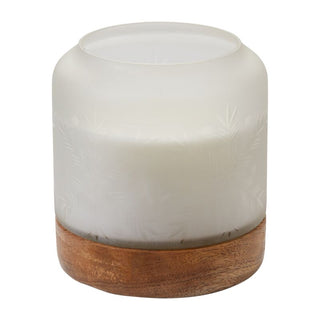 Winter Frost Candle - 88-Hour Woodsy Scented Candle with Frosted Glass and Wooden Base