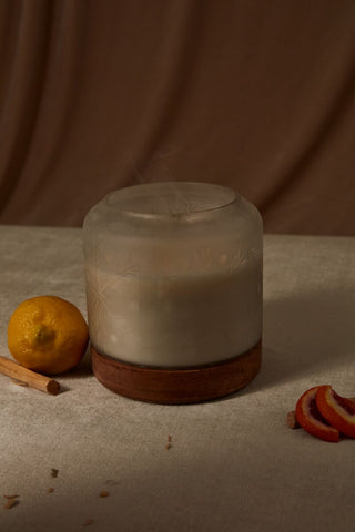 Winter Frost Candle - 88-Hour Woodsy Scented Candle with Frosted Glass and Wooden Base