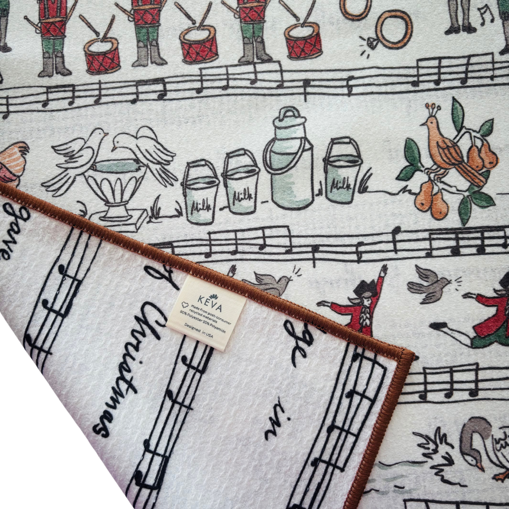 Elegant 12 Days of Christmas Double-Sided Tea Towel