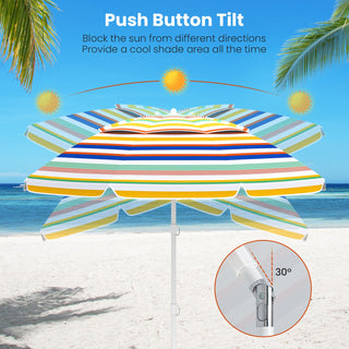 6.5-Foot Portable Beach Umbrella with UPF 50+ Protection and Tilt – Colorful