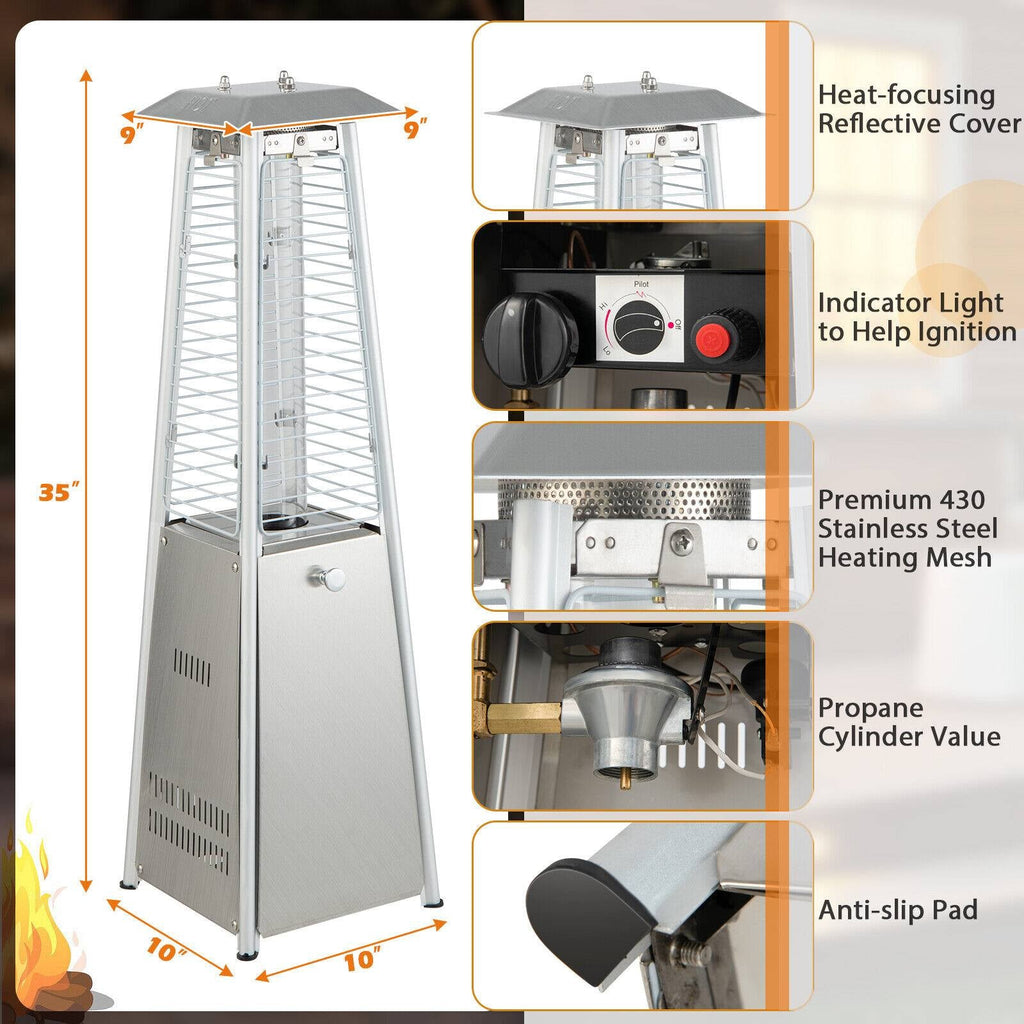 10,000 BTU Stainless-Steel Tabletop Propane Patio Heater with Glass Tube