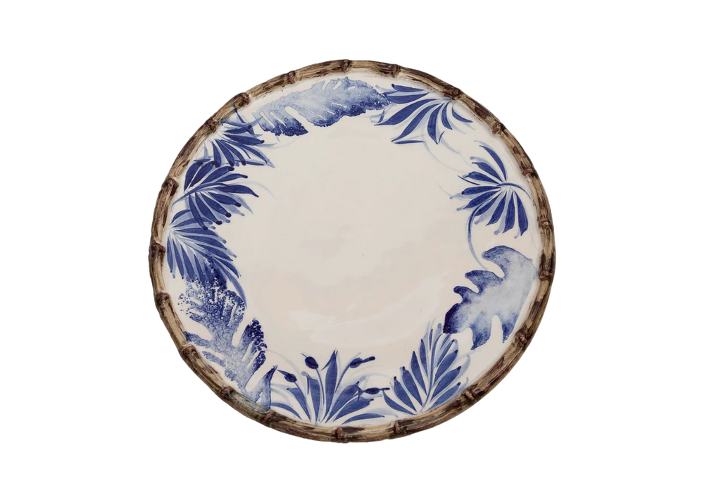 Compagnia Dessert Plate, Set of 4, Blue/Green Leaves w/ Bamboo, Small/Large