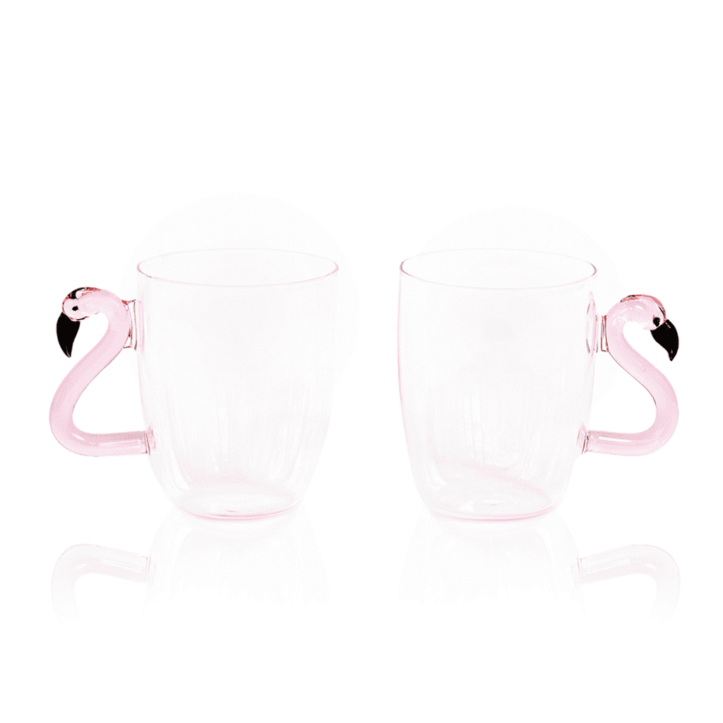3D Pink Flamingo Glass Mugs – Set of 2