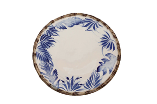 Compagnia Dessert Plate, Set of 4, Blue/Green Leaves w/ Bamboo, Small/Large