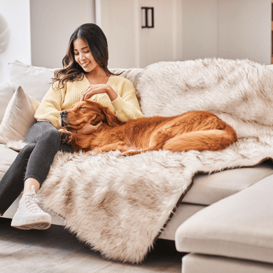 PupProtector™ Waterproof Throw Blanket – White with Brown Accents