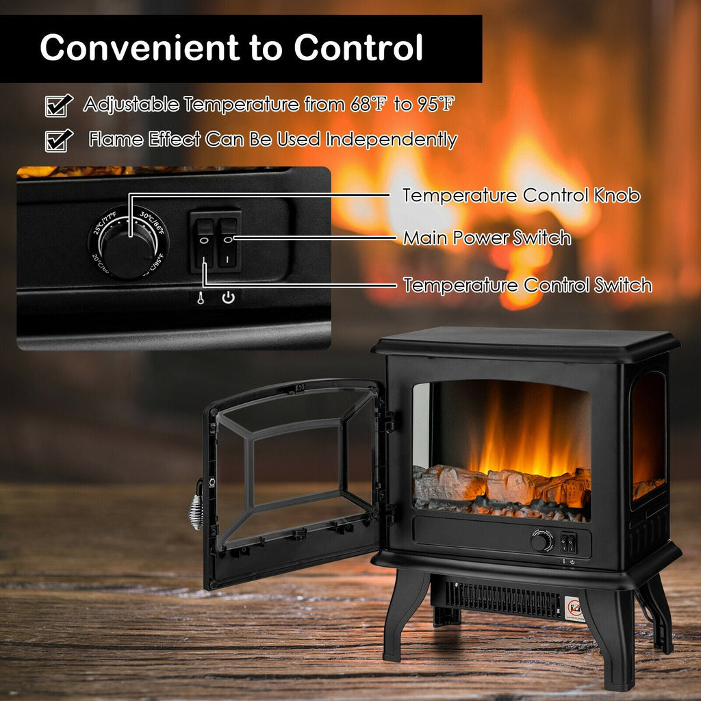 Freestanding Electric Fireplace Heater with 3-Sided Dancing Flame Effect – Black