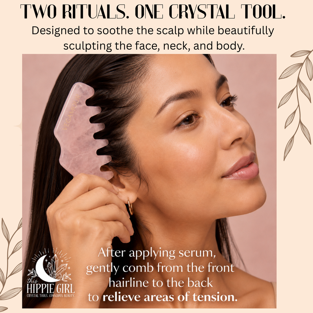 Rose Quartz Scalp Ritual™ Comb + Gua Sha – 2-in-1 Crystal Scalp & Facial Massage Tool