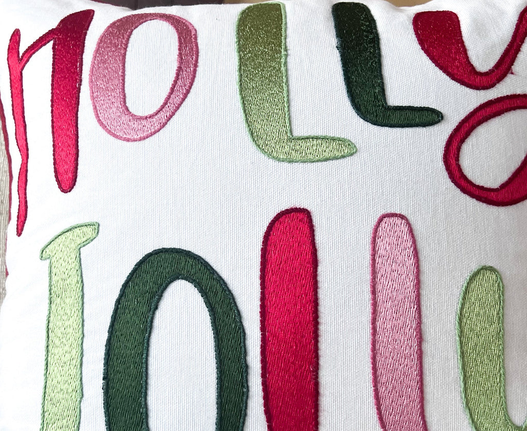 Holly Jolly Embroidered Christmas Pillow – Holiday Collection