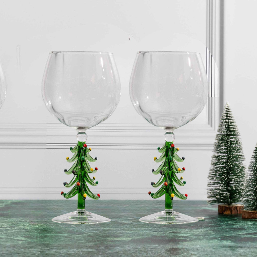 3D Christmas Tree Wine Glasses – Set of 2