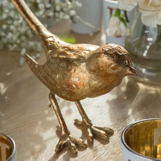 Gold-Leaf Cast Iron Standing Bird Sculpture