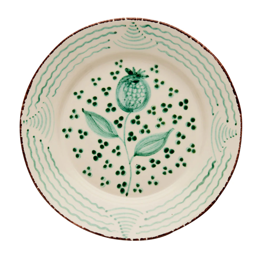 Casa Nuno Blue & White/Pink & White/Green & White Dinner Plate, Pomegranate/Waves, Set of 2