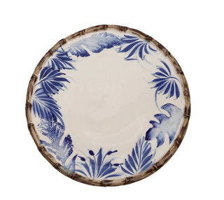 Compagnia Dessert Plate, Set of 4, Blue/Green Leaves w/ Bamboo, Small/Large