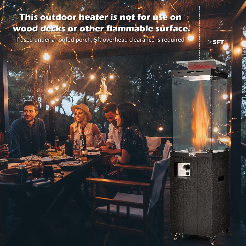 41,000 BTU Propane Patio Heater with Glass Flame Tube and Metal Hood