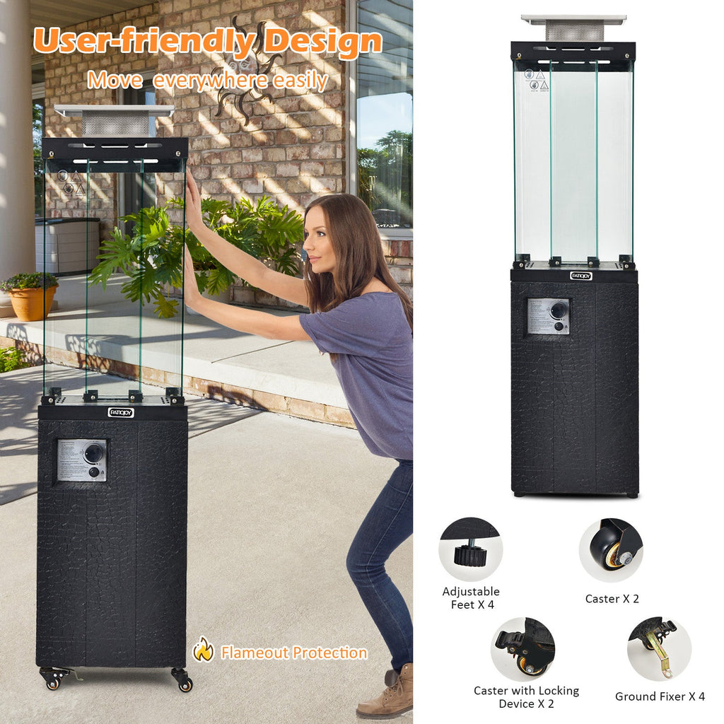 41,000 BTU Propane Patio Heater with Glass Flame Tube and Metal Hood