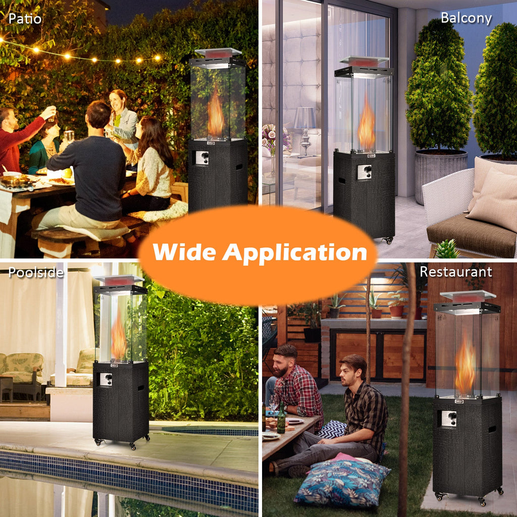41,000 BTU Propane Patio Heater with Glass Flame Tube and Metal Hood