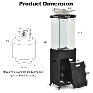 41,000 BTU Propane Patio Heater with Glass Flame Tube and Metal Hood