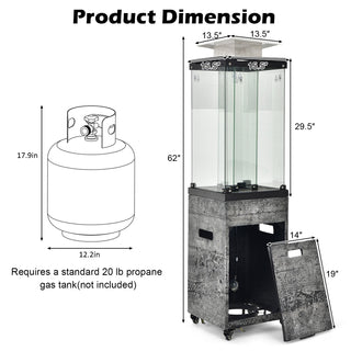 41,000 BTU Propane Patio Heater with Glass Flame Tube and Metal Hood