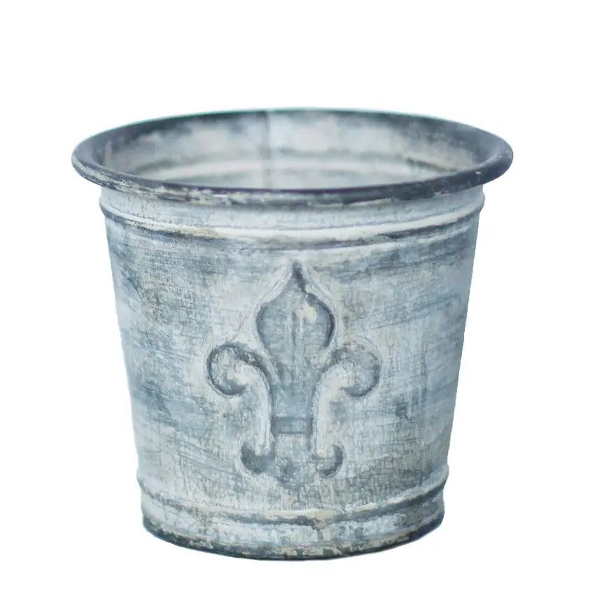 Zinc-Finish Metal Fleur-de-Lis Flowerpot