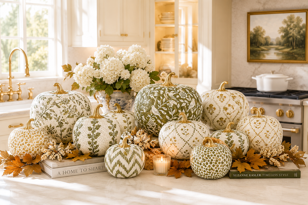 Green Dotted Hand-Painted Metal Pumpkin – 4-Inch