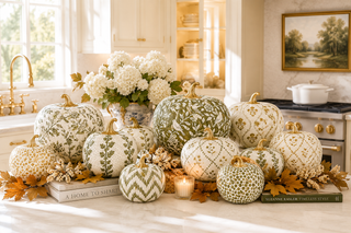 Gold Heritage Medallion Hand-Painted Metal Pumpkin – 10-Inch