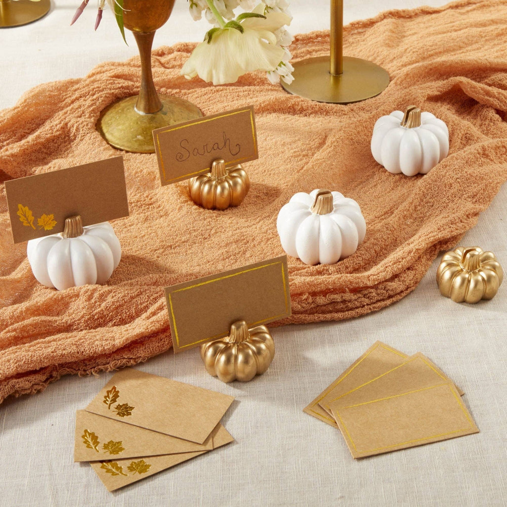 White And Gold Pumpkin Place Card Holders – Set of 6