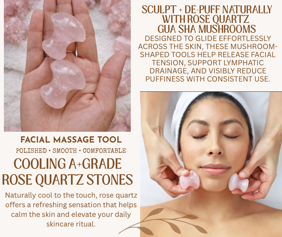 Rose Quartz Gua Sha Mushrooms – Crystal Facial & Body Massage Set