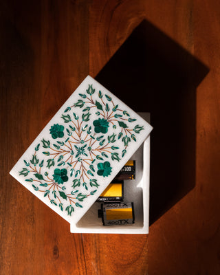 Malachite & Mother of Pearl Marble Inlay Box – Handcrafted Pietra Dura Keepsake
