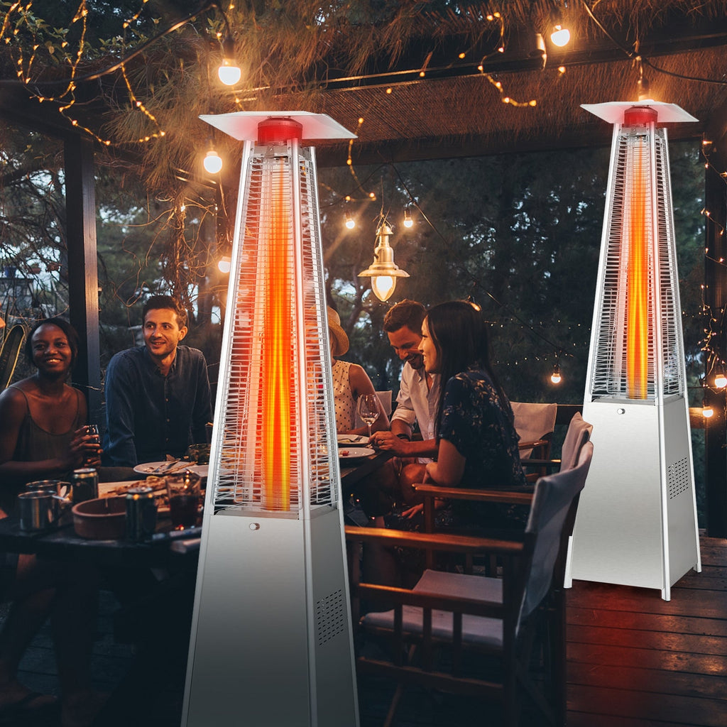 42,000 BTU Pyramid Propane Patio Heater with Glass Flame Tube and Wheels