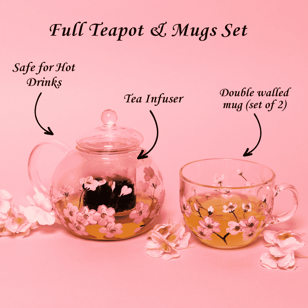Hand-Painted Cherry Blossom Glass Teapot