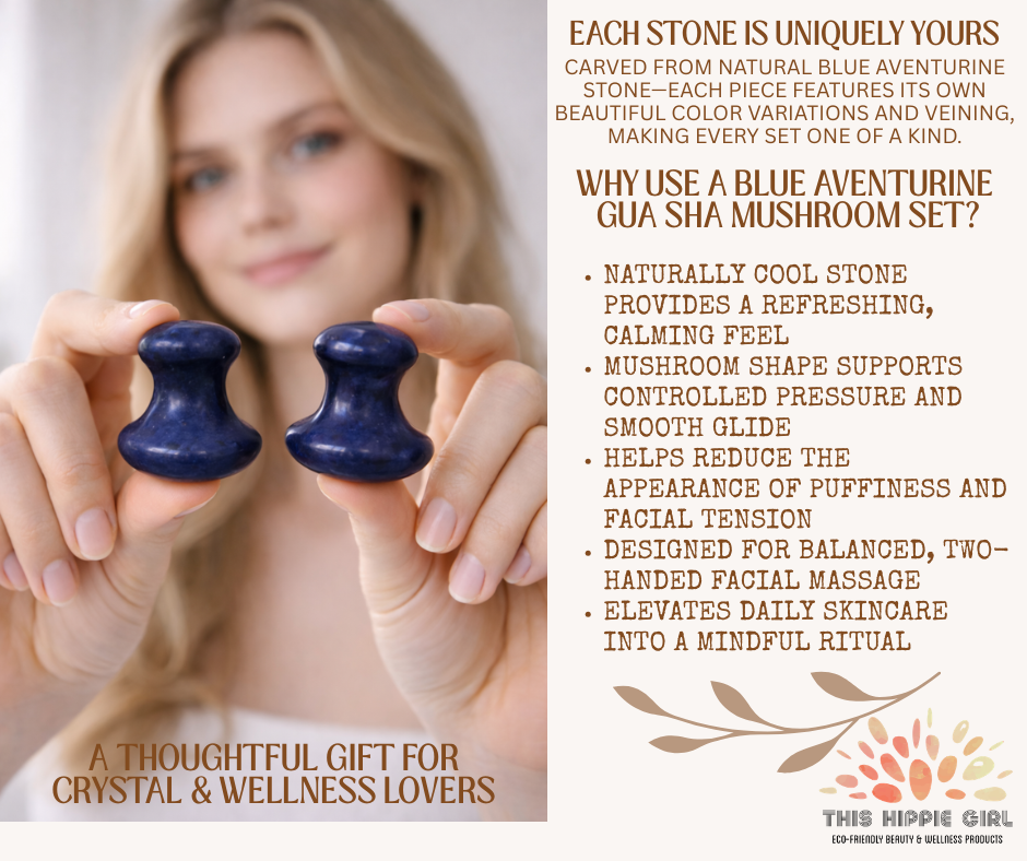 Blue Aventurine Gua Sha Mushroom Set – Facial Sculpting & Body Massage Tools