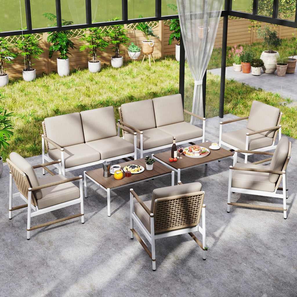 4-Piece Aluminum and PE Rattan Patio Conversation Set with Gray Cushions and Coffee Table