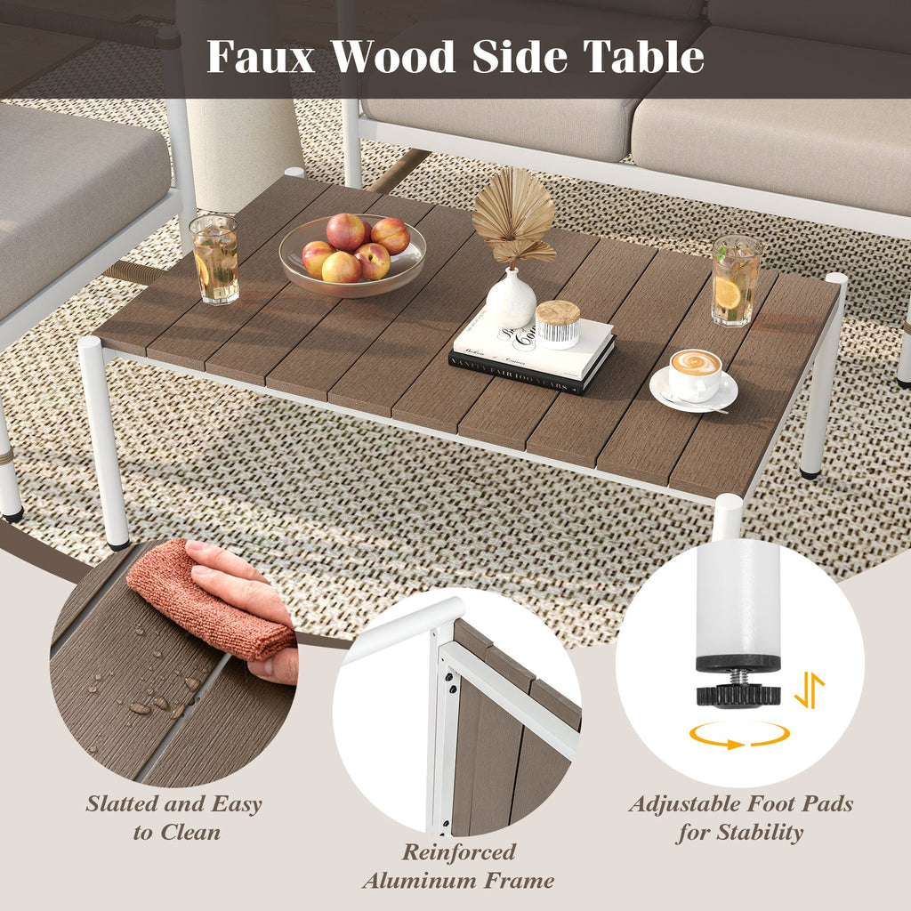 4-Piece Aluminum and PE Rattan Patio Conversation Set with Gray Cushions and Coffee Table