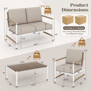 4-Piece Aluminum and PE Rattan Patio Conversation Set with Gray Cushions and Coffee Table