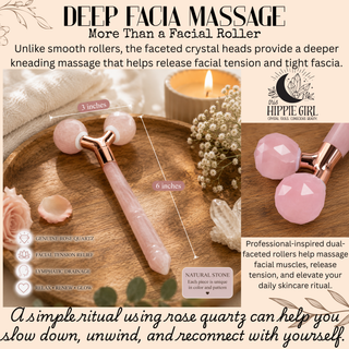 Rose Quartz Tension Ritual™ Roller – 3D Faceted Crystal Face & Neck Massager